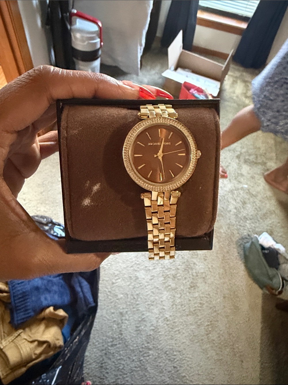 Michael Kors Gold Tone Bracelet Watch with Brown Dial and Crystal Bezel